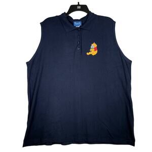 Y2K Nostalgic Disney Pooh Bear Navy Blue Sleeveless Polo Shirt 3X